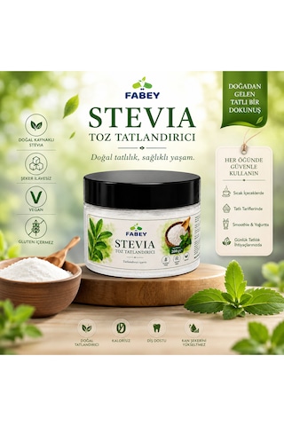 Esfabey Stevia Toz Tatlandırıcı 200 G Şekersiz Doğal Tatlandırıcı, Vegan Ve Glutensiz Tekli