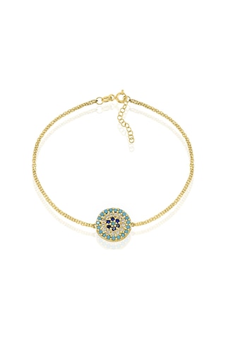 Brezza Lusso Jewelry 925 Ayar Gümüş Firuze Taşlı Nazar Gözlü Altın Kaplama Kadın Bileklik 48500088