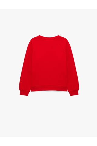 Koton Fiyonk Detaylı Uzun Kollu Bisiklet Yaka Şardonlu Sweatshirt Kırmızı 7wkg10055ak
