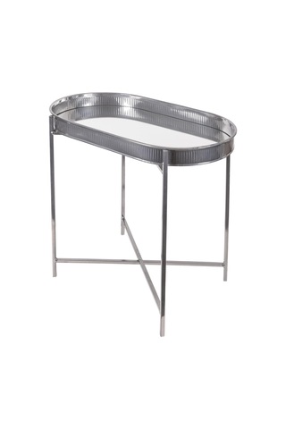 The Mia Sehpa Krom Taşınabilir Aynalı Tepsi 56x32x56 Cm Gümüş