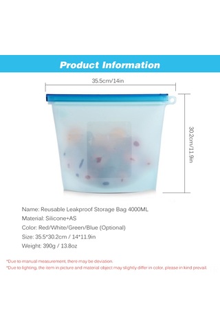 Symbee 4000ml Yeniden Kullanılabilir Silikon Muhafaza Çantası - Hava Ve Sızıntı Geçirmez, Meyve, Sebze, Atıştırmalık Saklamak İçin, Mavi, A4000 Mavi