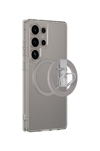 Galaxy Uyumlu S25 Ultra Kılıf Magsafe Uyumlu Yüzük Standlı Amazingthing Minimal Grip Serisi Kapak Gri
