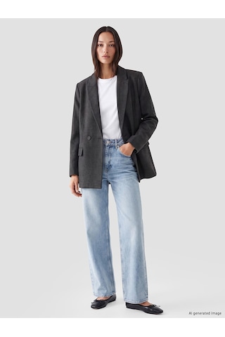 Lcw Studıo Gri Kruvaze Yaka Ekose Kadın Blazer Ceket