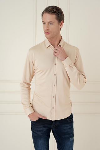 Efor G 1583 Slim Fit Bej Klasik Gömlek Bej