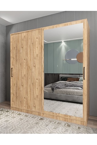 Star Sürgü Kapaklı Gizli Çekmeceli Dolap Gardırop Çam 180 Cm