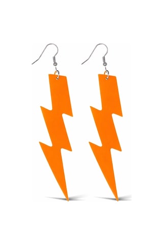 80 Ler 9039lar Retro Neon Turuncu Şimşek Küpe 10 Cm "
