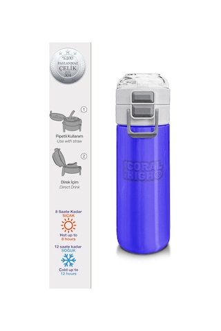Coral High 500 Ml Pipetli Ve Direkt İçim Çelik Termos/matara - Erkek Çocuk - Açık Mor Çok Renkli