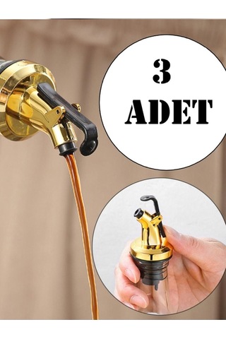 Albergio Gold Damlatmaz Yağlık Yağdanlık Tıpası Kapaklı Şişe Ucu Servis Aparatı 3 Lü Altın