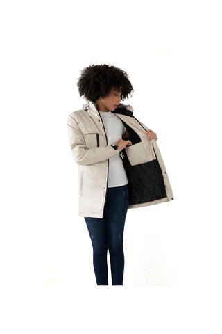 Spor Kadın Polarlı Su Ve Rüzgar Geçirmez Kapüşonlu Mont Kaban Parka Taş