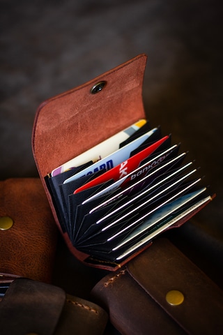 Hi Leather Nerio Hakiki Deri Kartlık El Yapımı Akordeon 10 Bölmeli, Kişiye Özel Bakır
