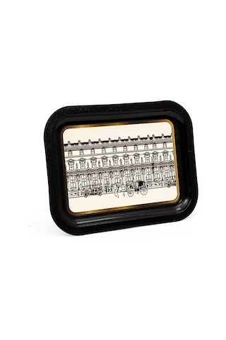 City Desenli Küçük Klasik Metal Tepsi, 23 X 30 Cm