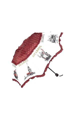 Marlux Istanbul Figürlü Bordo Kadın Şemsiyesi M21Mar109R001-Beyaz