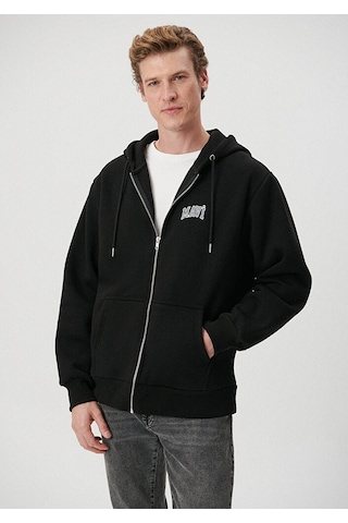Mavi - Mavi Logo Baskılı Fermuarlı Siyah Sweatshirt 0611715-900 Siyah