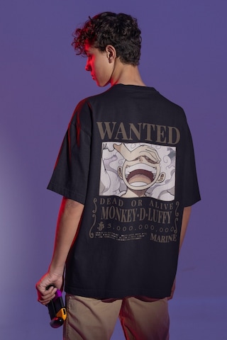 Wanted Monkey D. Luffy Sırt Baskılı Unisex Oversize One Piece Ani Siyah