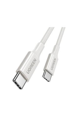 Ugreen USB-C 60W 3A QC PD Örgülü Hızlı Şarj Kablosu 2 M Beyaz 35219