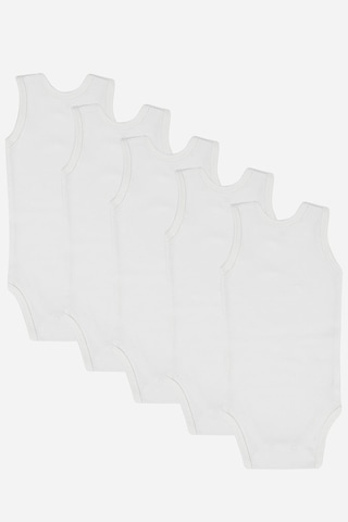Arma Yıldız %100 Organik Pamuklu Beyaz Bebek Atlet Çıtçıtlı Zıbın Body 5'li Paket Beyaz