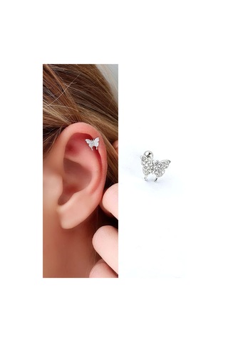 Zirkon Taş Detaylı Kelebek Figürlü 925ayar Gümüş Tragus Helix Kikirdak Piercing 23408413