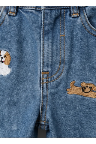 Magu Erkek Çocuk Pamuklu Mavi Kot Pantolon Köpek Nakışlı