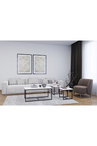 Luxor Orta Sehpa , Zigon Sehpa , Metal Ayak Masa , 3 Lü Zigon Beyaz