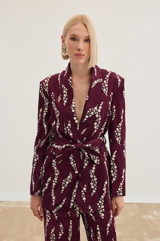Sateen Desenli Uzun Ceket - Bordo-136475 Bordo