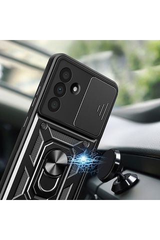Galaxy Uyumlu Uyumlu A36 Kılıf Magnetik Standlı Kamera Korumalı Zore Sürgülü Vega Kapak Mavi
