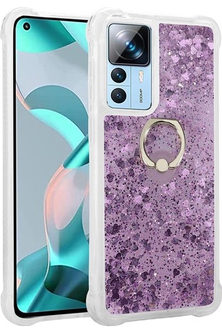 Xiaomi Mi 12t Pro Uyumlu Akışkan Simli Sıvılı Yüzüklü Parlayan Tasarımlı Kılıf