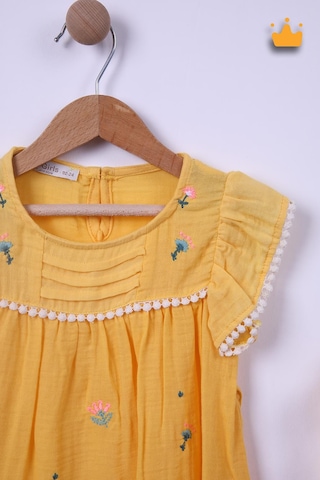 Babyhola %100 Pamuk Kız Bebek Çocuk Çiçek Nakışlı Bandanalı Elbise 4949 001