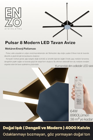 Pulsar Füme Modern Led Tavan Avize - Aşağı Işık Kumandalı Dim Edilebilir Doğal Işık