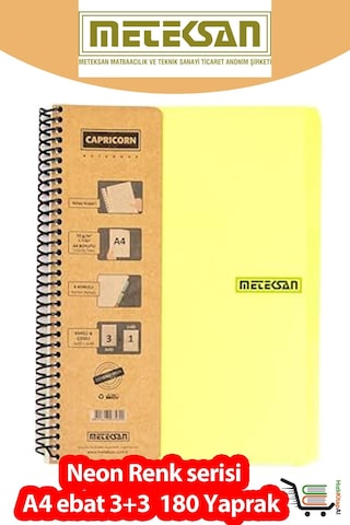 Capricorn Neon A4 3+3 180 Yaprak Pp Kapak Renksiz