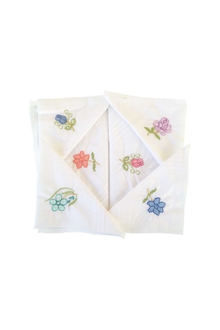 Hediyelik İşlemeli Bayan Mendili 12 Adet 28x28 Cm 100 Pamuk Beyaz