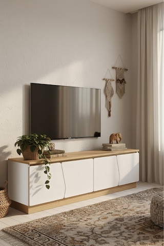 Bohem 180 Cm Tv Ünitesi Ledli Mdf Kapak Ceviz - Beyaz