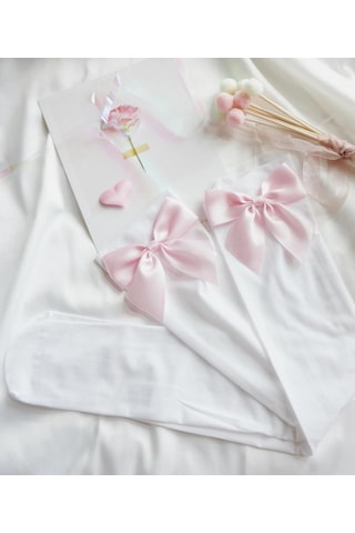 Asil Esnek Diz Üstü Kadın Çorabı Renkli Fiyonklu Pembe Pembe