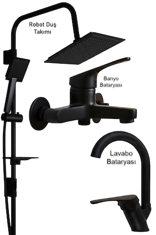 02-44 Lavabo Banyo Bataryası Robot Duş Takımı Musluk Armatür Siyah Beyaz Krom Gold Renkler Siyah