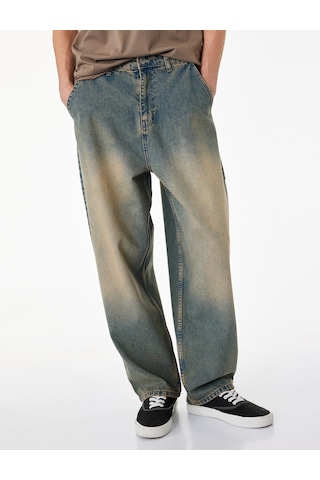 Koton Pamuklu Cepli Oversize Normal Bel Bol Skater Jean Pantolon Petrol 6sam40369nd