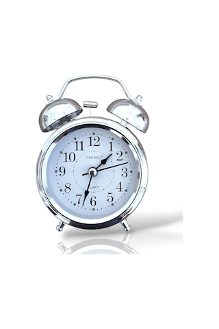 Upway Çanlı Tokmaklı Yüksek Zil Sesli Gümüş Metal Kasalı Işıklı Nostaljik Retro Çalar Saat Gümüş