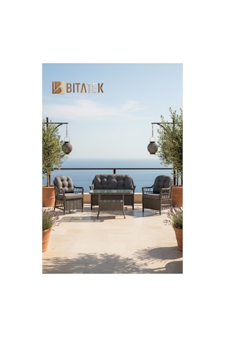 Dora Garden Home Inci 2+1+1 Rattan Bahçe Takımı Masalı Antrasit Siyahçizgili