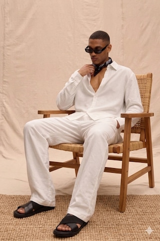Tarz Cool Erkek Haki Tencel Kumaş Oversize Gömlek Pantolon Takım Rahat Kesim Yazlık Kombin Beyaz