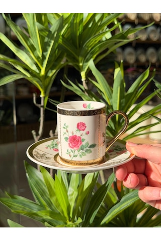 6'lı Porselen Flora Noble Kahve Fincanı-5390 Beyaz