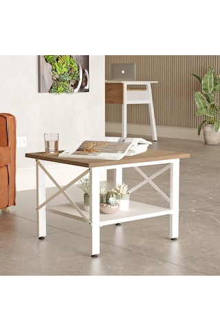 Robin Home Oslo Orta Sehpa Ofis Sehpa Beyaz Metal Ayak