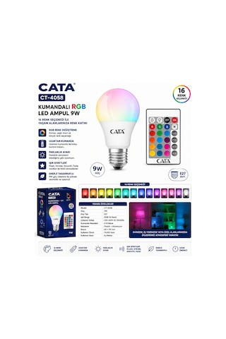 Ct-4058 Kumandalı Rgb Led Ampul 9w E27 16 Renk Uzaktan Kumandalı Ct-4058 Kumandalı Rgb Led Ampul 9w E27 16 Renk Uzaktan Kumandalı