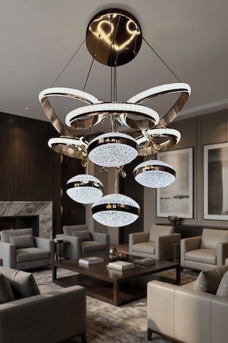 Kral Tacı Simli 4 Top Modern Sarkıt Salon - Oturma Odası Led Aviz Çok Renkli