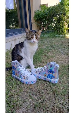 Scarpe Magiche Stitch Dijital Baskılı Kız Çocuk Ayakkabısı 31-35 Numara Arası Işıksızdır Gümüş
