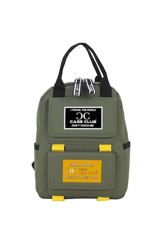 Case Club Kadın Sırt Çantası Yandan Cepli Su Geçirmmez Kumaş Haki Yeşil