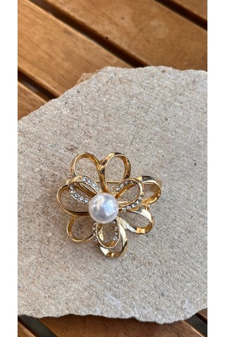 İncili Taşlı Broş Çok Renkli