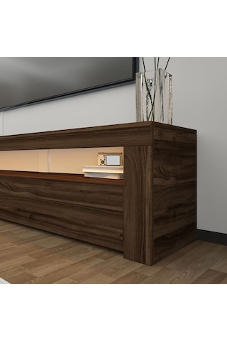 Batı LED Işıklı 2 Kapaklı TV Sehpası – 150 cm – Minimal Tasarım, Ceviz