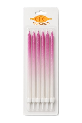 Metalik Beyaz Fuşya Uzun Pasta Mumu 17 Cm Karışık
