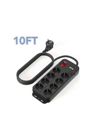 Honeybeeshop 1 Adet Siyah 10 Ft Duvara Monte Dijital Saat 8 Ac Cikisi 5 Usb Portu 15m Uzatma Kablosu Acma Kapama Anahtari Ev Ofis Okul Guç Seridi