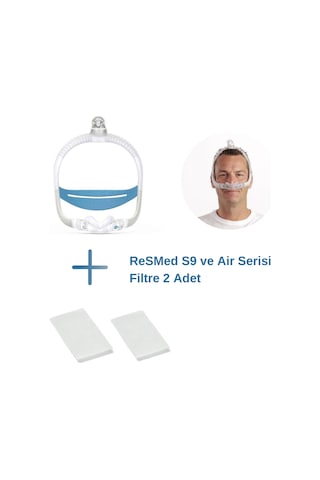 ResMed AirFit N30i CPAP Burun Maskesi STD Boy + ResMed S9 ve Air Serisi Filtre 2’li