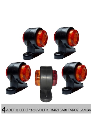 4 Adet 12 Ledli Mini Takoz Lamba 12-24 Volt Sarı Kırmızı