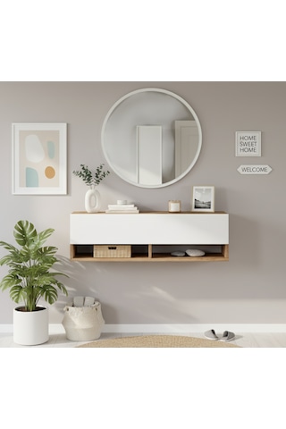 Robin Home Lia Aynalı Dresuar Hol Antre Dresuar Duvara Monte100cm Atlantik Çam - Beyaz Beyaz